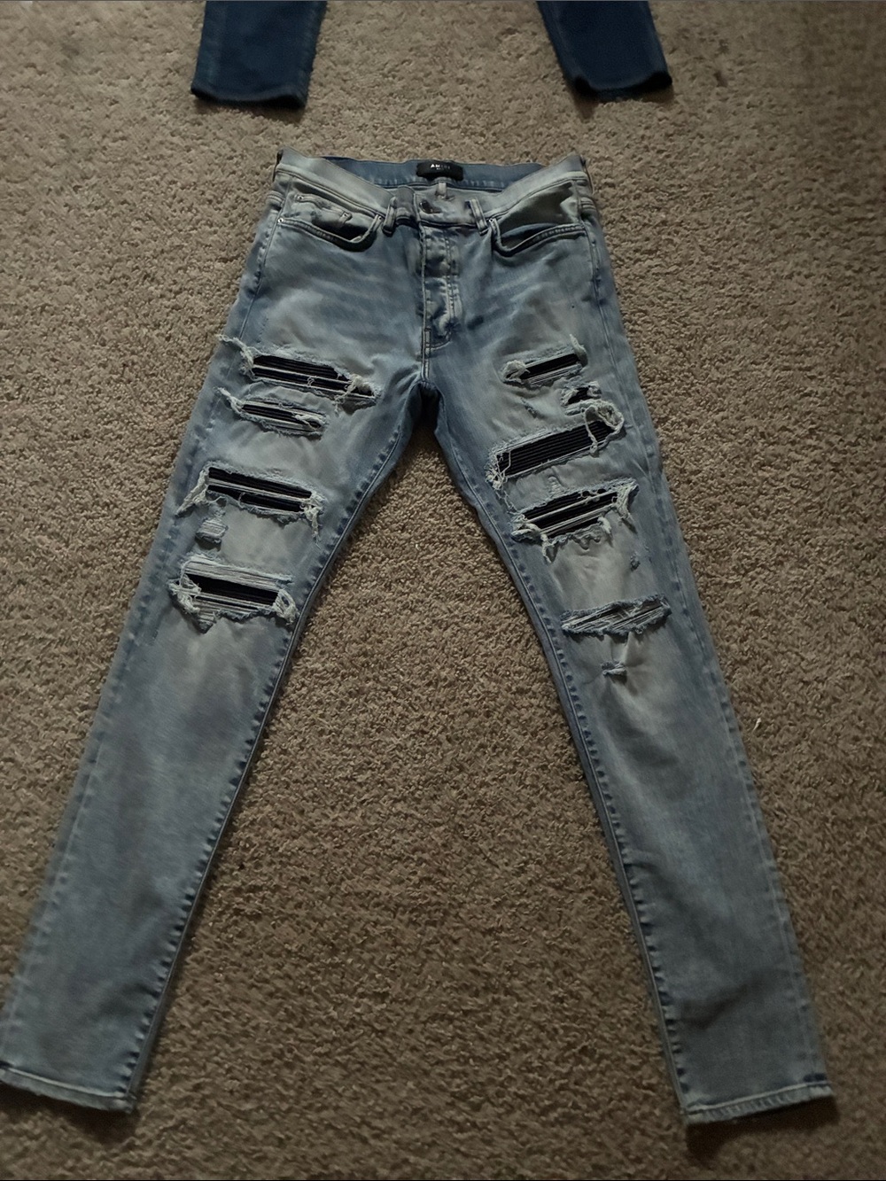 AMIRI Light Blue Distressed Skinny Jeans